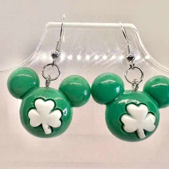 Mickey Clover Earrings - St Patricks Day Earrings- Irish Earrings - Mickey Mouse - Picture 4 of 10